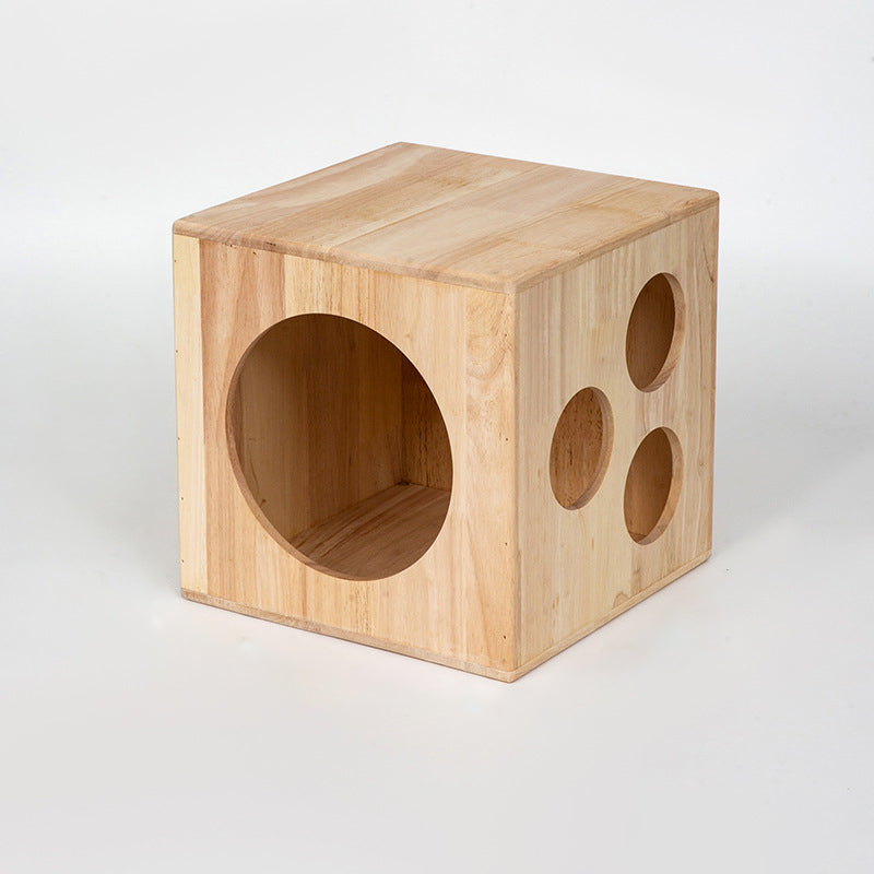 Traditional Chinese Rubberwood Cat Bed with Built-In Storage – Square & Round Design for Bedroom
