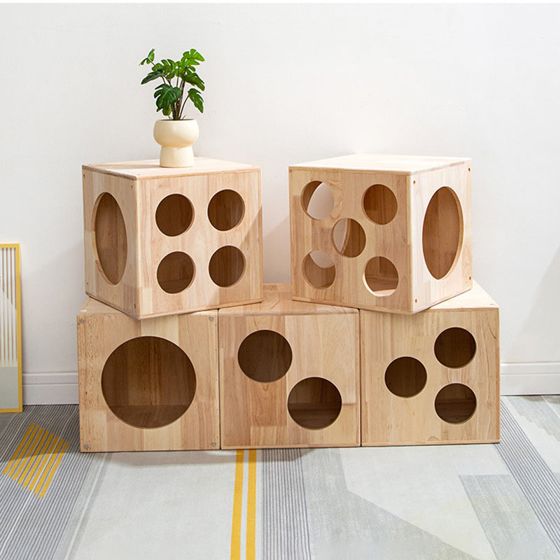Traditional Chinese Rubberwood Cat Bed with Built-In Storage – Square & Round Design for Bedroom