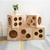 Traditional Chinese Rubberwood Cat Bed with Built-In Storage – Square & Round Design for Bedroom