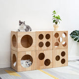 Traditional Chinese Rubberwood Cat Bed with Built-In Storage – Square & Round Design for Bedroom