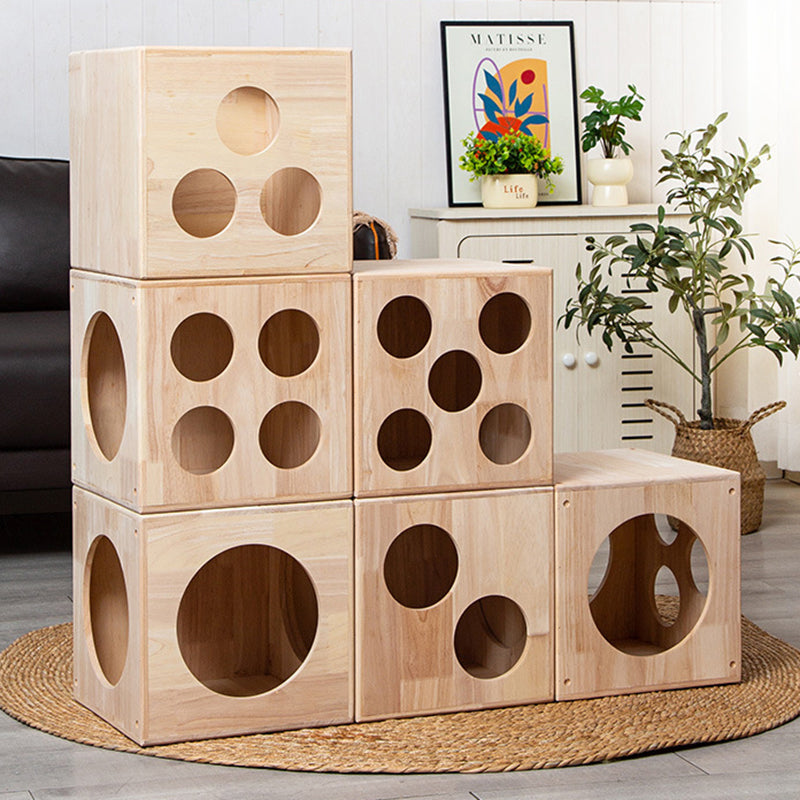 Traditional Chinese Rubberwood Cat Bed with Built-In Storage – Square & Round Design for Bedroom