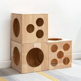 Traditional Chinese Rubberwood Cat Bed with Built-In Storage – Square & Round Design for Bedroom