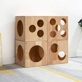 Traditional Chinese Rubberwood Cat Bed with Built-In Storage – Square & Round Design for Bedroom