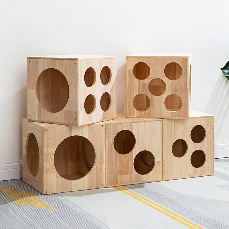 Traditional Chinese Rubberwood Cat Bed with Built-In Storage – Square & Round Design for Bedroom