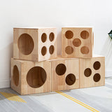 Traditional Chinese Rubberwood Cat Bed with Built-In Storage – Square & Round Design for Bedroom