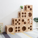 Traditional Chinese Rubberwood Cat Bed with Built-In Storage – Square & Round Design for Bedroom