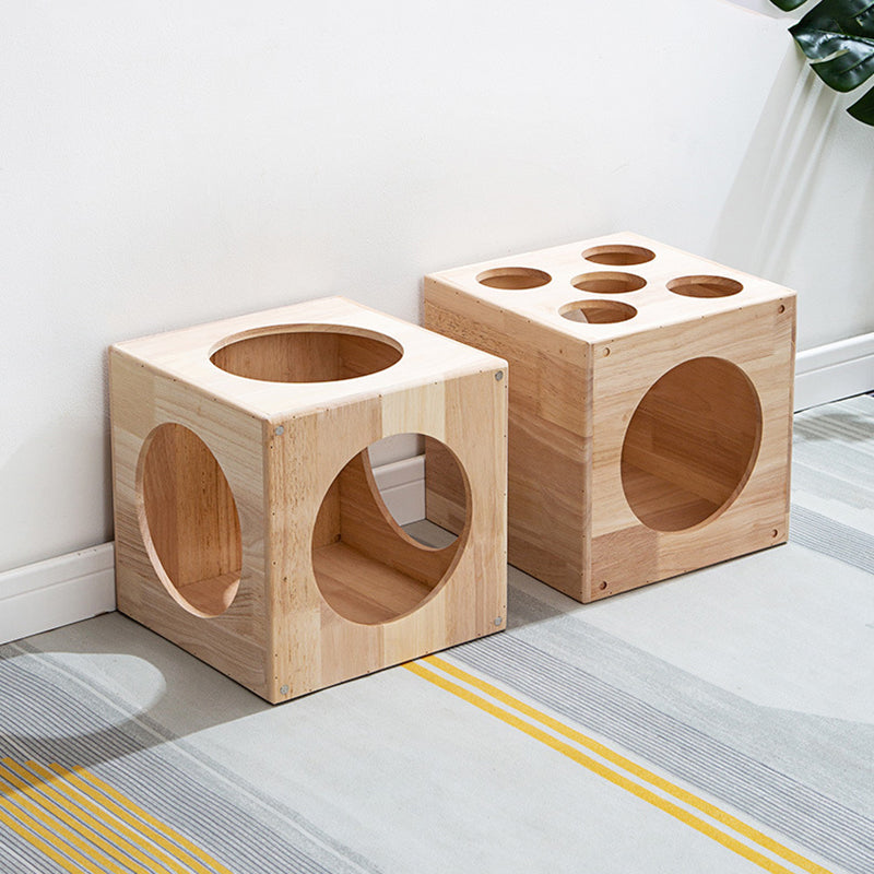 Traditional Chinese Rubberwood Cat Bed with Built-In Storage – Square & Round Design for Bedroom