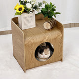 Traditional Chinese Oak Cat Bed with Rounded-Square, Multi-Layer Platform and Half-Storage for the Bedroom