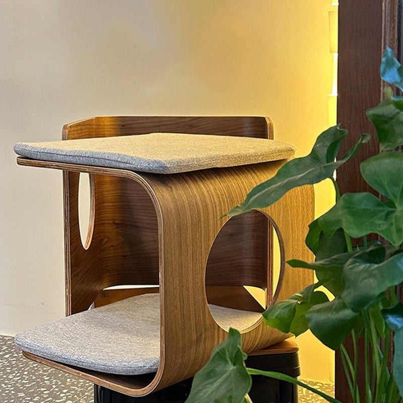 Traditional Chinese Oak Cat Bed with Rounded-Square, Multi-Layer Platform and Half-Storage for the Bedroom