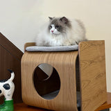 Traditional Chinese Oak Cat Bed with Rounded-Square, Multi-Layer Platform and Half-Storage for the Bedroom