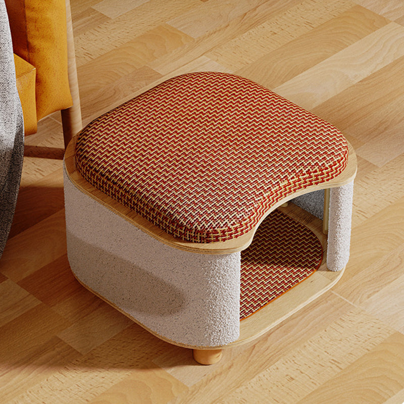 Traditional Chinese Solid Wood Cat House with Rattan Mat — 2-Tier, Curved Square Design for Bedroom