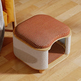 Traditional Chinese Solid Wood Cat House with Rattan Mat — 2-Tier, Curved Square Design for Bedroom
