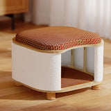 Traditional Chinese Solid Wood Cat House with Rattan Mat — 2-Tier, Curved Square Design for Bedroom