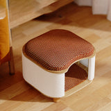 Traditional Chinese Solid Wood Cat House with Rattan Mat — 2-Tier, Curved Square Design for Bedroom
