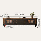 Traditional French Ash Wood TV Stand with Glass Butterfly Accents, Rounded Rectangular Console with 2 Drawers for Living Room