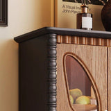 Traditional French Ash Wood TV Stand with Glass Butterfly Accents, Rounded Rectangular Console with 2 Drawers for Living Room