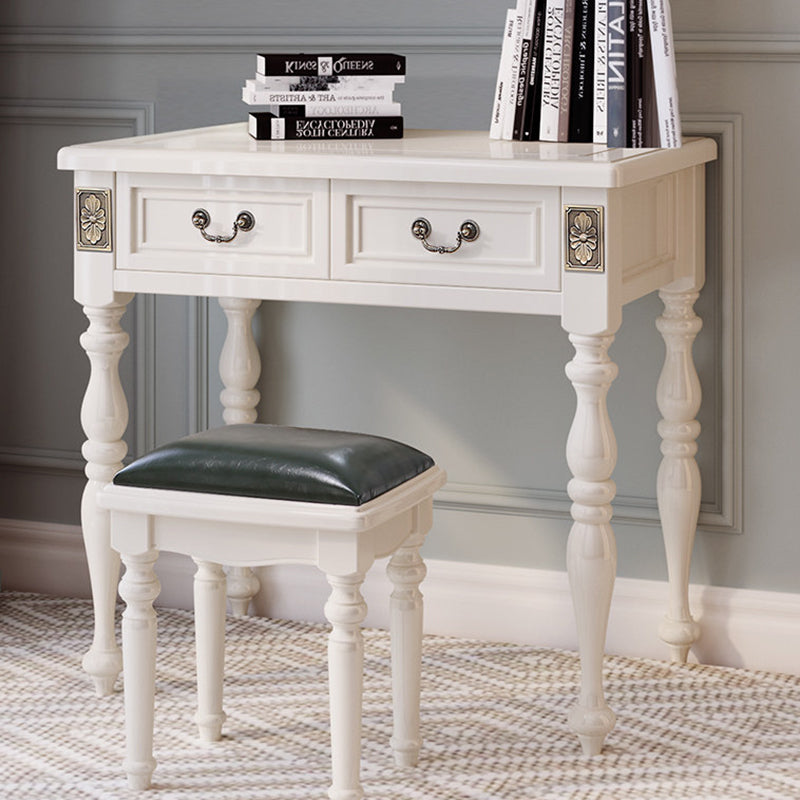 Modern Minimalist Solid Wood Makeup Vanity with Rectangular Top, Cylindrical Legs and 2 Drawers for Bedroom