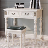Modern Minimalist Solid Wood Makeup Vanity with Rectangular Top, Cylindrical Legs and 2 Drawers for Bedroom
