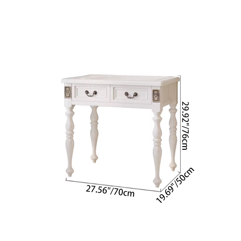 Modern Minimalist Solid Wood Makeup Vanity with Rectangular Top, Cylindrical Legs and 2 Drawers for Bedroom