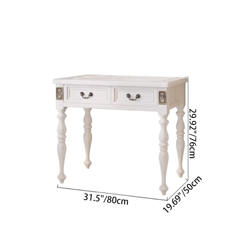 Modern Minimalist Solid Wood Makeup Vanity with Rectangular Top, Cylindrical Legs and 2 Drawers for Bedroom