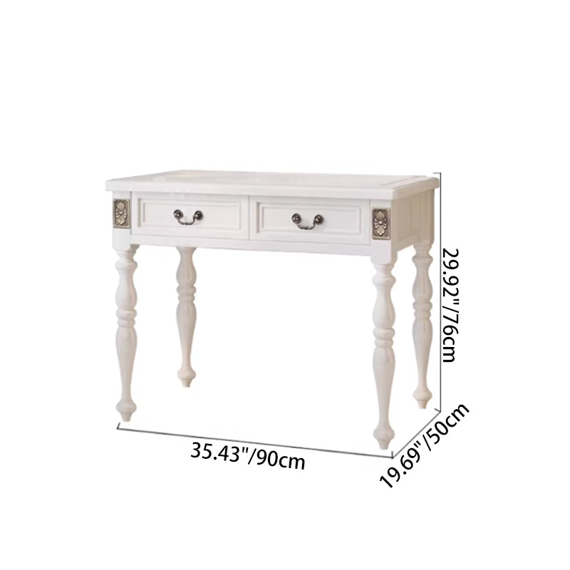 Modern Minimalist Solid Wood Makeup Vanity with Rectangular Top, Cylindrical Legs and 2 Drawers for Bedroom