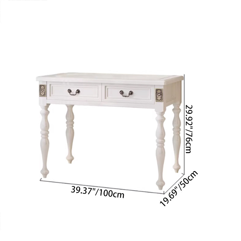 Modern Minimalist Solid Wood Makeup Vanity with Rectangular Top, Cylindrical Legs and 2 Drawers for Bedroom