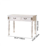 Modern Minimalist Solid Wood Makeup Vanity with Rectangular Top, Cylindrical Legs and 2 Drawers for Bedroom