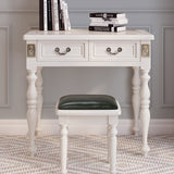 Modern Minimalist Solid Wood Makeup Vanity with Rectangular Top, Cylindrical Legs and 2 Drawers for Bedroom