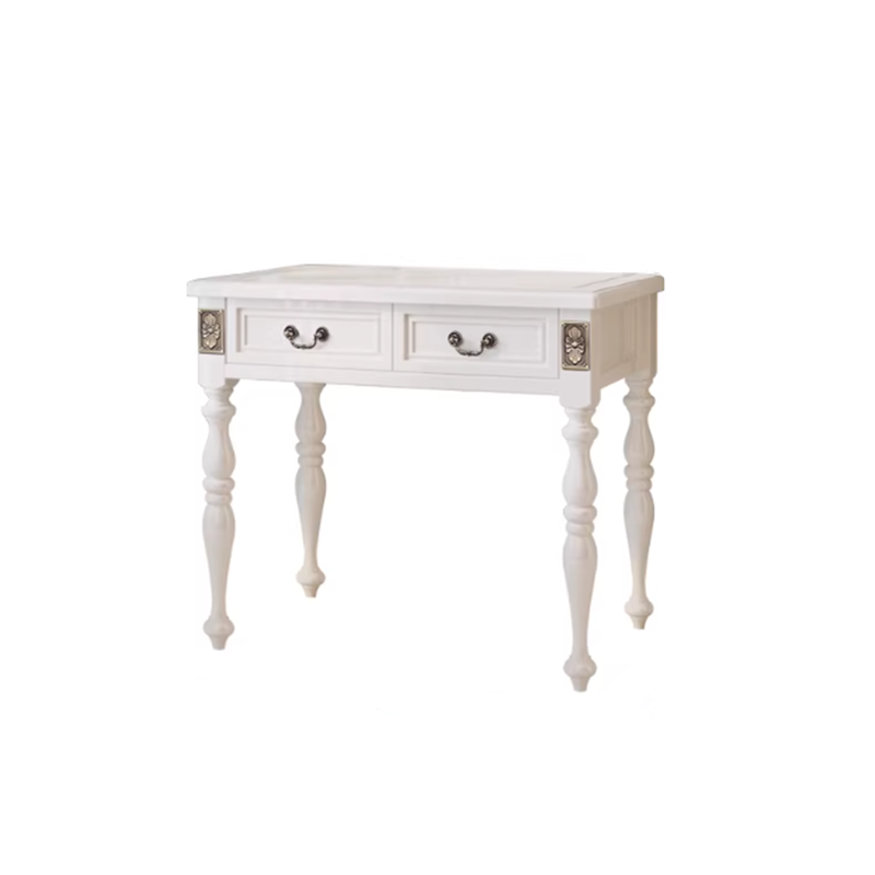 Modern Minimalist Solid Wood Makeup Vanity with Rectangular Top, Cylindrical Legs and 2 Drawers for Bedroom
