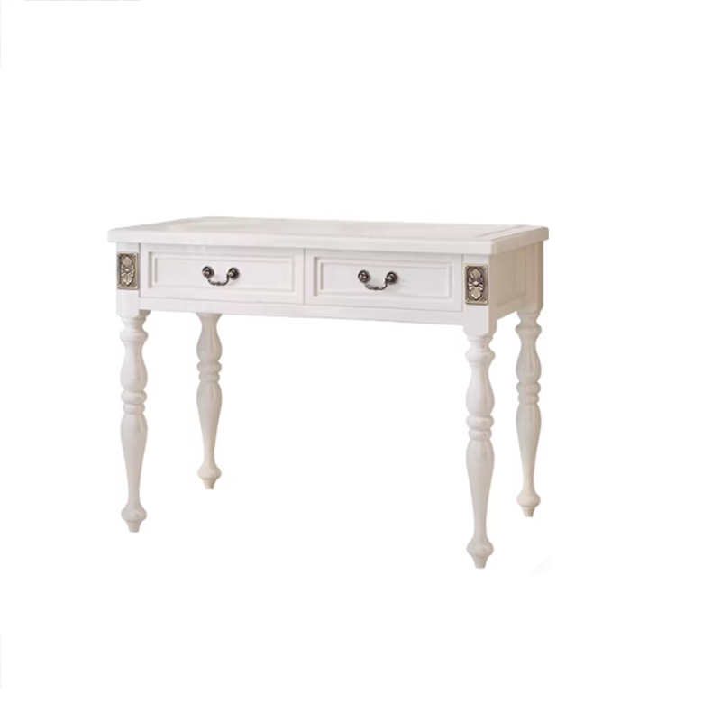 Modern Minimalist Solid Wood Makeup Vanity with Rectangular Top, Cylindrical Legs and 2 Drawers for Bedroom