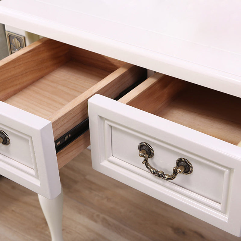Modern Minimalist Solid Wood Makeup Vanity with Rectangular Top, Cylindrical Legs and 2 Drawers for Bedroom