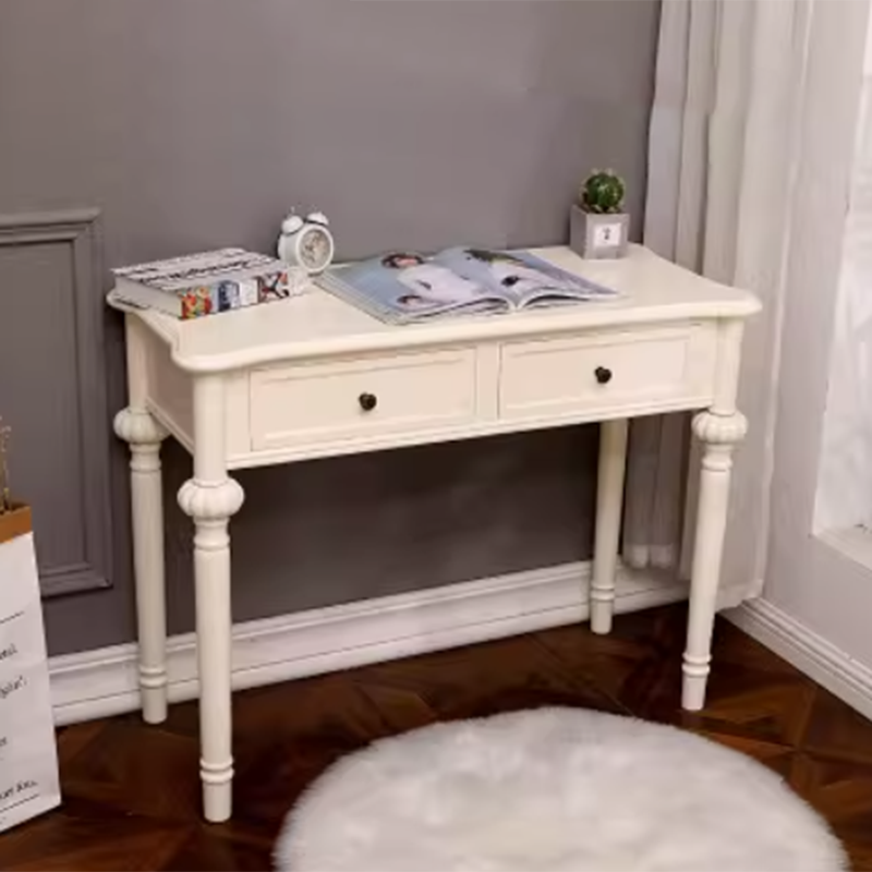 Modern Minimalist Engineered Pine Wood Makeup Vanity - Rectangular with Rounded Edges, 2 Drawers, for Bedroom
