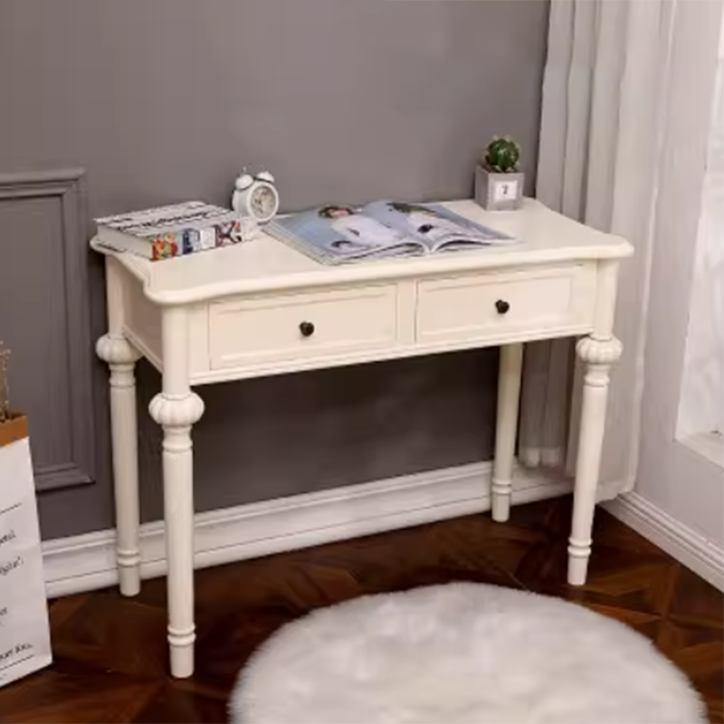 Modern Minimalist Engineered Pine Wood Makeup Vanity - Rectangular with Rounded Edges, 2 Drawers, for Bedroom