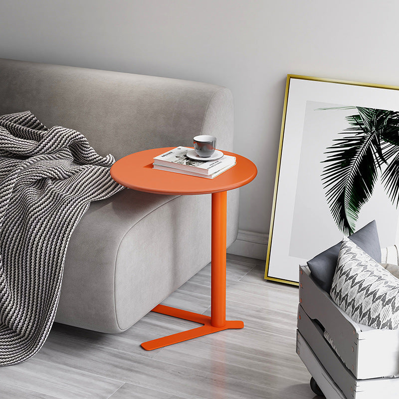 Modern Minimalist V-Shaped Iron End Table with Round Top for Living Room