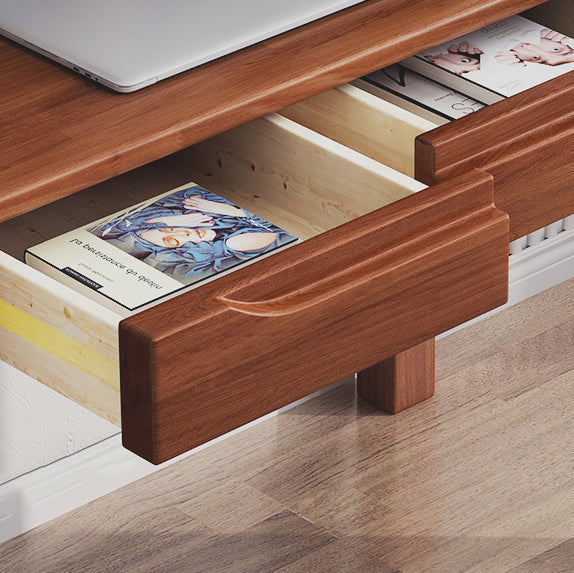 Sleek Modern Minimalist Solid Wood Rectangular Desk with Half-Drawer for Home Office