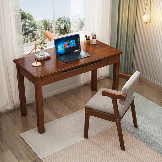 Sleek Modern Minimalist Solid Wood Rectangular Desk with Half-Drawer for Home Office