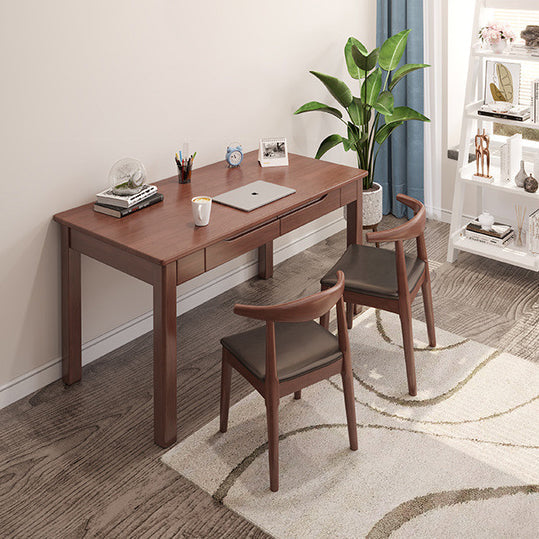 Sleek Modern Minimalist Solid Wood Rectangular Desk with Half-Drawer for Home Office