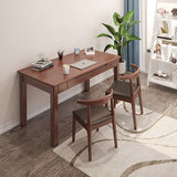 Sleek Modern Minimalist Solid Wood Rectangular Desk with Half-Drawer for Home Office