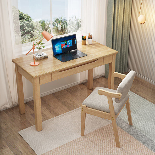 Sleek Modern Minimalist Solid Wood Rectangular Desk with Half-Drawer for Home Office