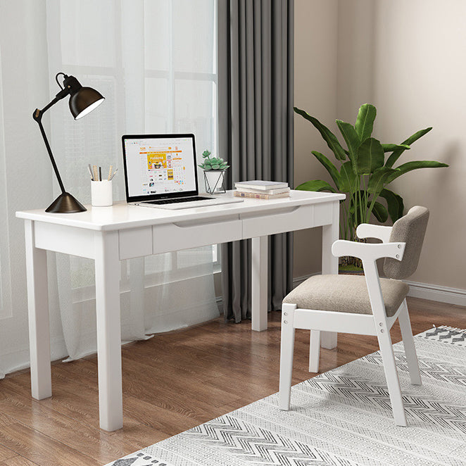 Sleek Modern Minimalist Solid Wood Rectangular Desk with Half-Drawer for Home Office