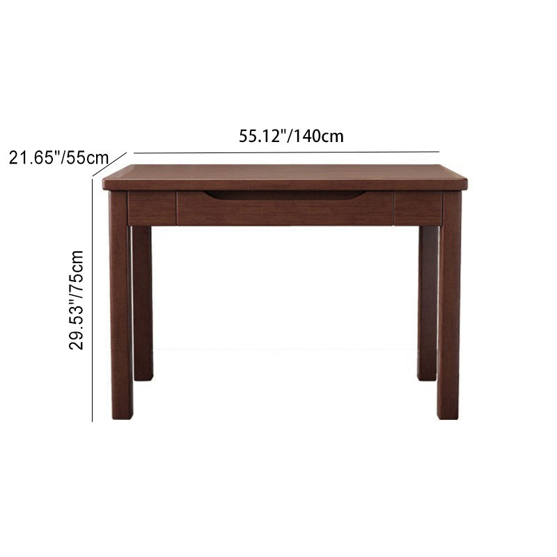 Sleek Modern Minimalist Solid Wood Rectangular Desk with Half-Drawer for Home Office