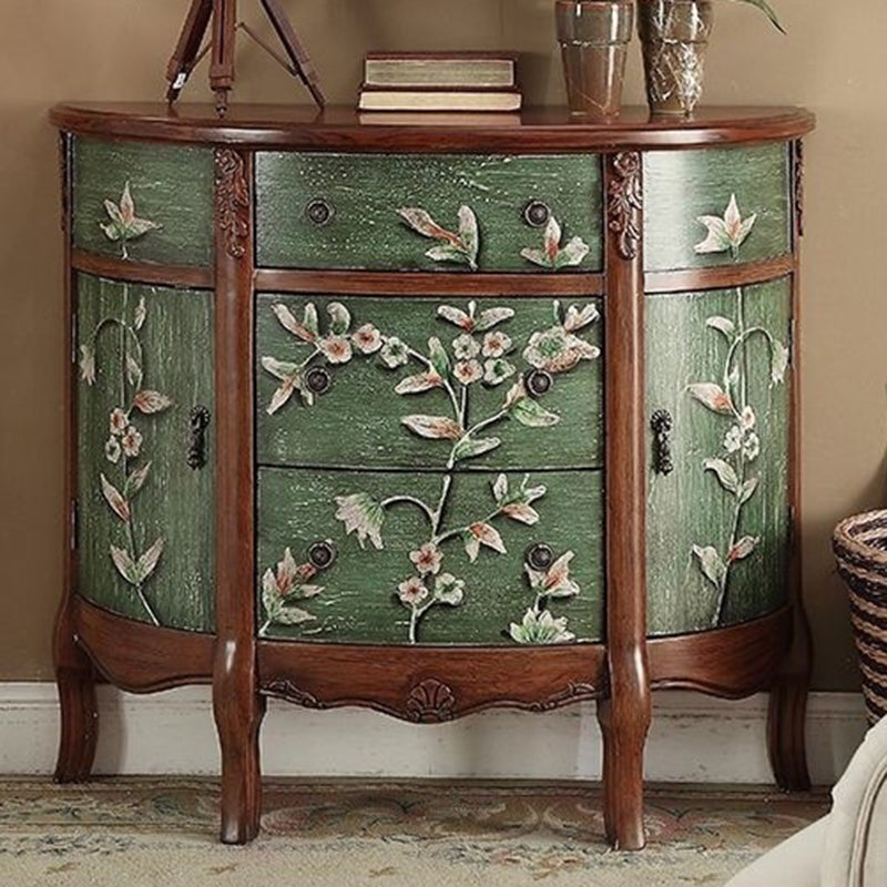 Elegant Traditional European Hand-Painted Solid Wood Mediterranean Half-Moon Console Table with 3-Drawer Hallway Storage Cabinet