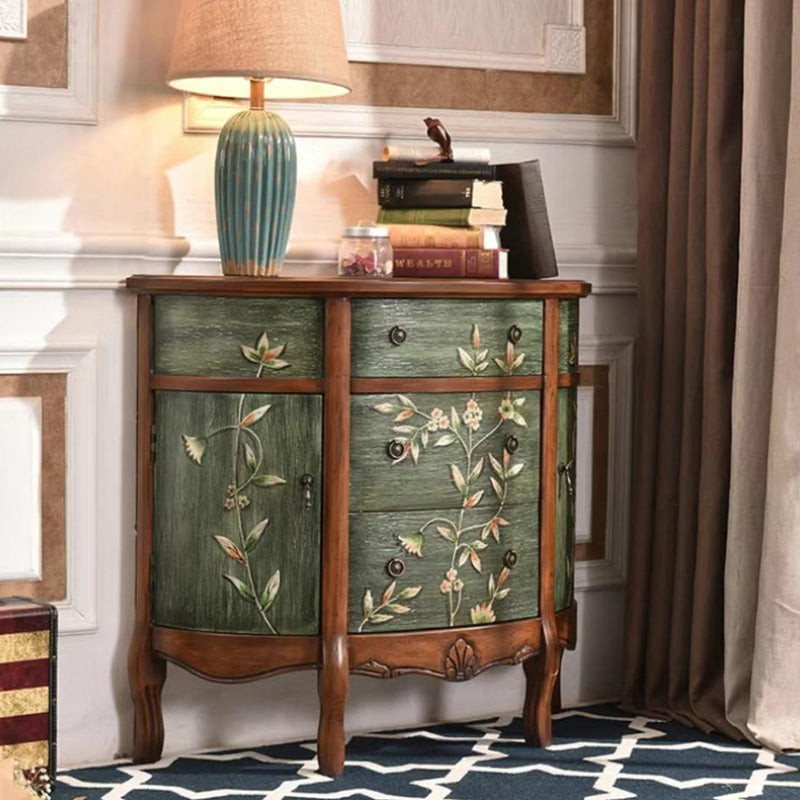 Elegant Traditional European Hand-Painted Solid Wood Mediterranean Half-Moon Console Table with 3-Drawer Hallway Storage Cabinet