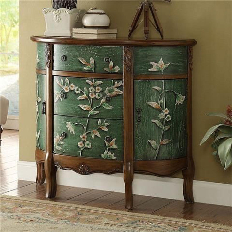Elegant Traditional European Hand-Painted Solid Wood Mediterranean Half-Moon Console Table with 3-Drawer Hallway Storage Cabinet