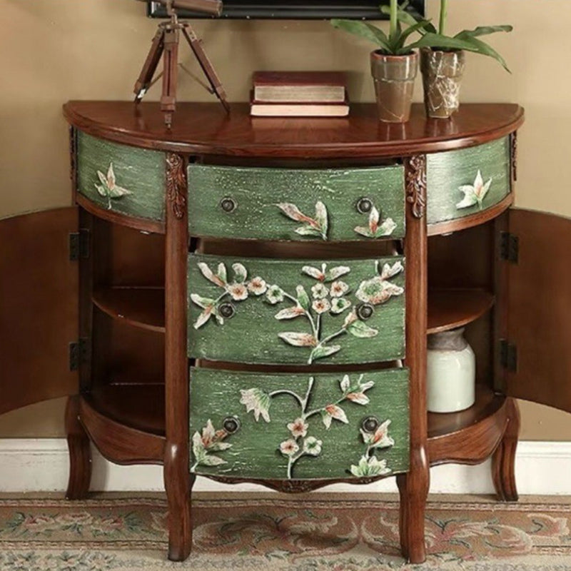 Elegant Traditional European Hand-Painted Solid Wood Mediterranean Half-Moon Console Table with 3-Drawer Hallway Storage Cabinet