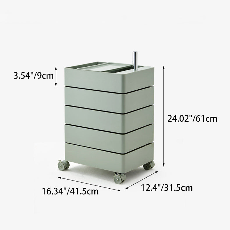 Contemporary Nordic Square ABS End Table with Rotating Drawer, 5-Tier Storage on Casters – Ideal Bedroom Accent