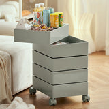 Contemporary Nordic Square ABS End Table with Rotating Drawer, 5-Tier Storage on Casters – Ideal Bedroom Accent