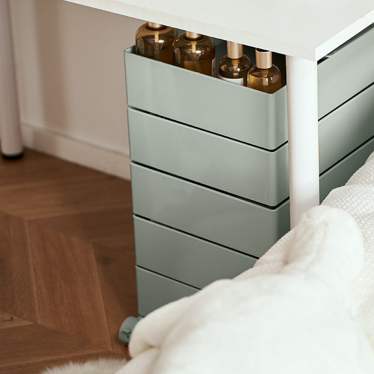 Contemporary Nordic Square ABS End Table with Rotating Drawer, 5-Tier Storage on Casters – Ideal Bedroom Accent
