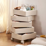 Contemporary Nordic Square ABS End Table with Rotating Drawer, 5-Tier Storage on Casters – Ideal Bedroom Accent
