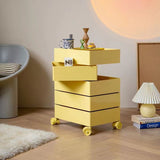 Contemporary Nordic Square ABS End Table with Rotating Drawer, 5-Tier Storage on Casters – Ideal Bedroom Accent